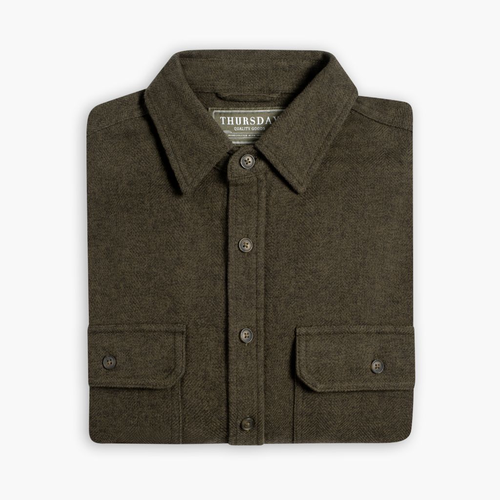 Summit Flannel Shirt | Olive Herringbone