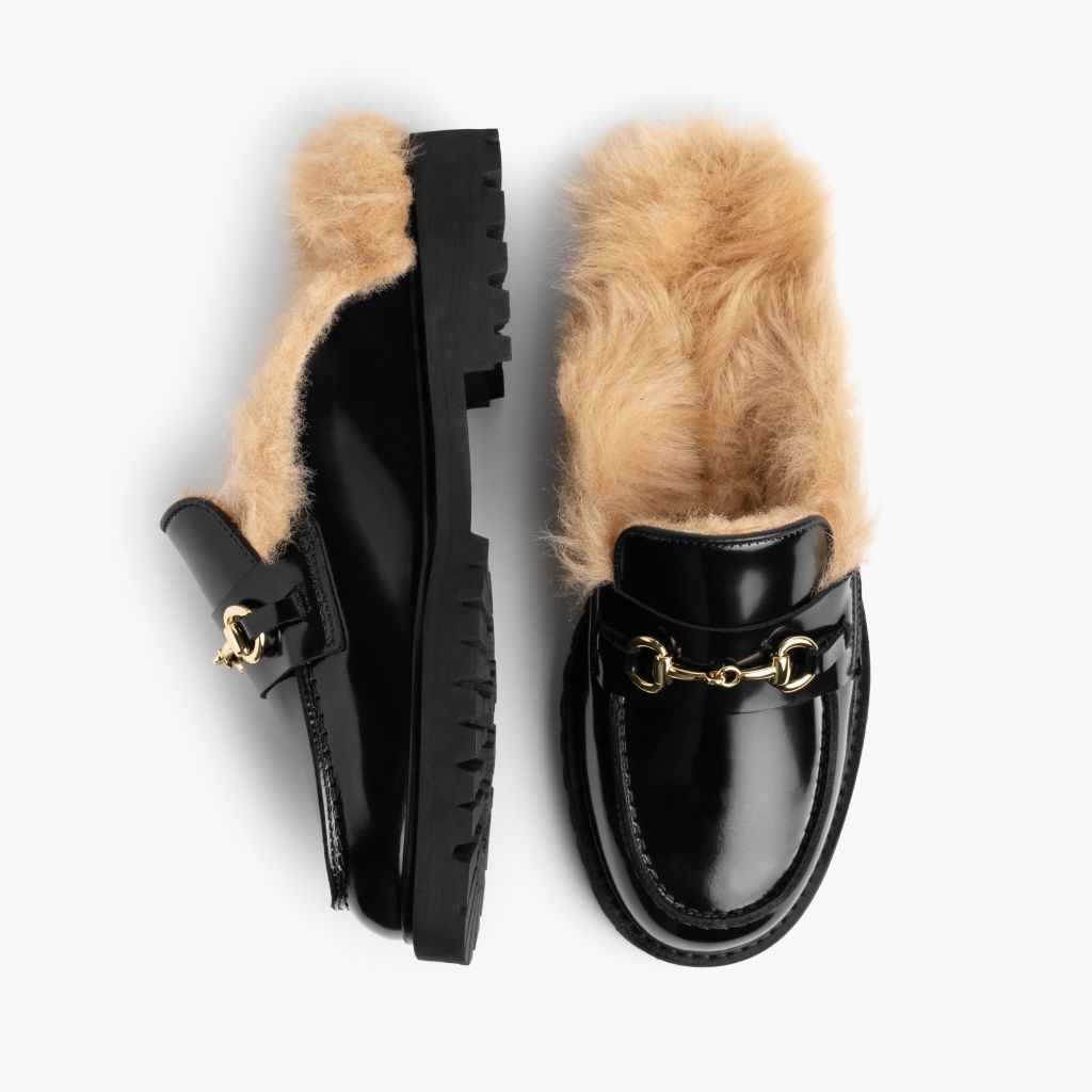 Penny Mule | Black & Beige Shearling