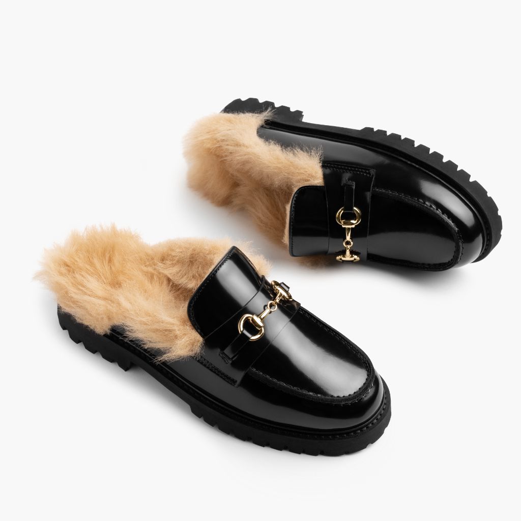 Penny Mule | Black & Beige Shearling